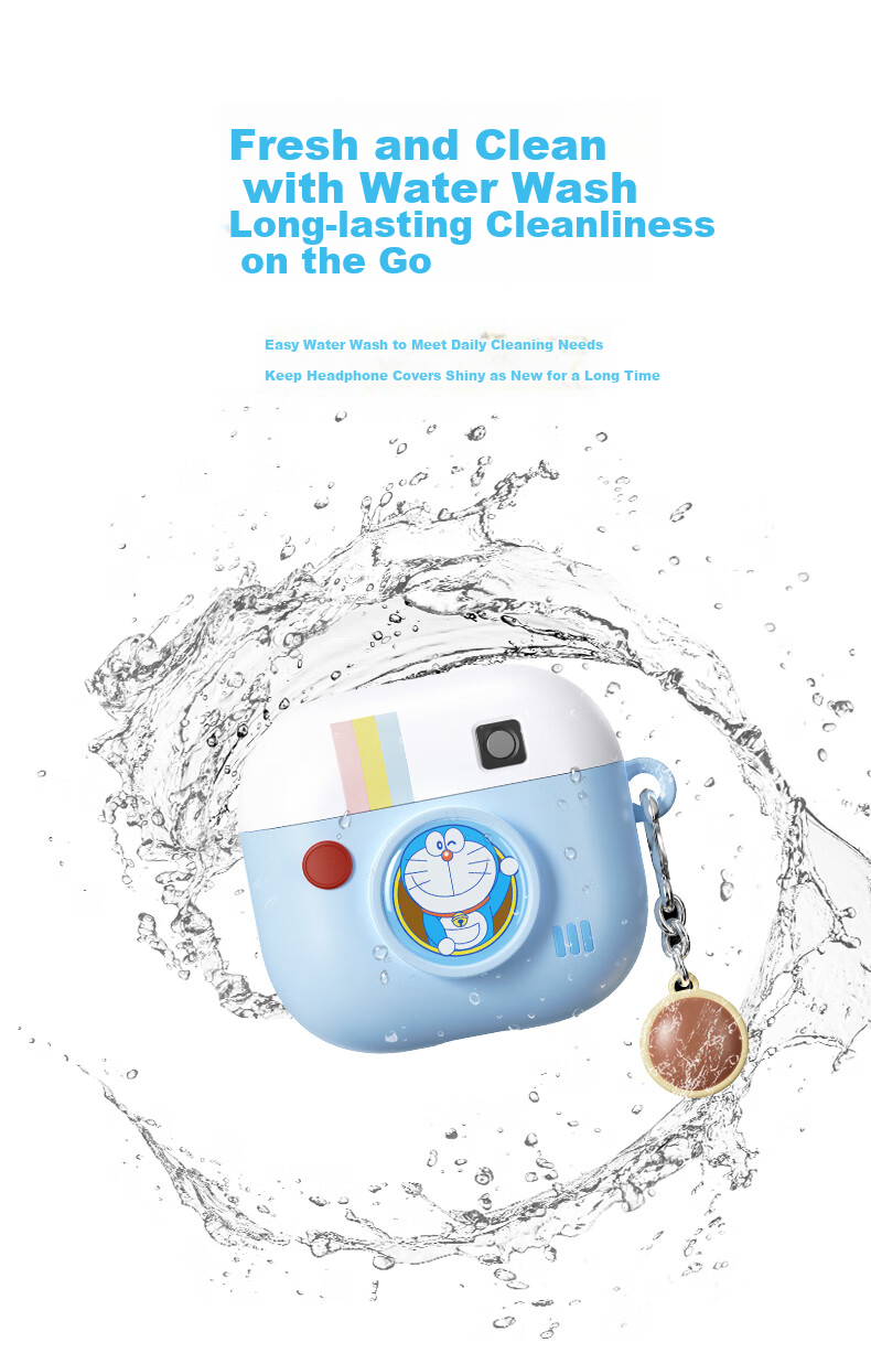 Чехол для наушников ROCK Doraemon для Apple AirPods 4, силиконовый, защитный, противоударный, с принтом "Ретро камера"