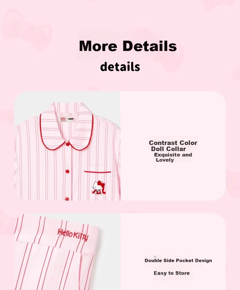 Пижама Sanrio Hello Kitty Tencel Cotton, женская, с длинными рукавами и брюками, розовые полоски, размер M