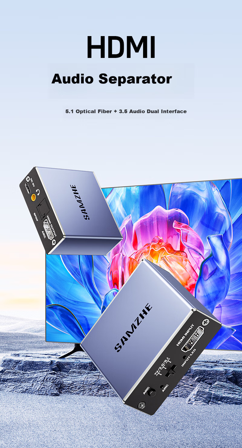HDMI аудио разветвитель SAMZHE ZBK-04, 4K HD, 5.1 оптический выход, 3.5мм аудиовыход, конвертер для ноутбуков, ТВ-приставок, PS4/5, подключение к ТВ, колонкам