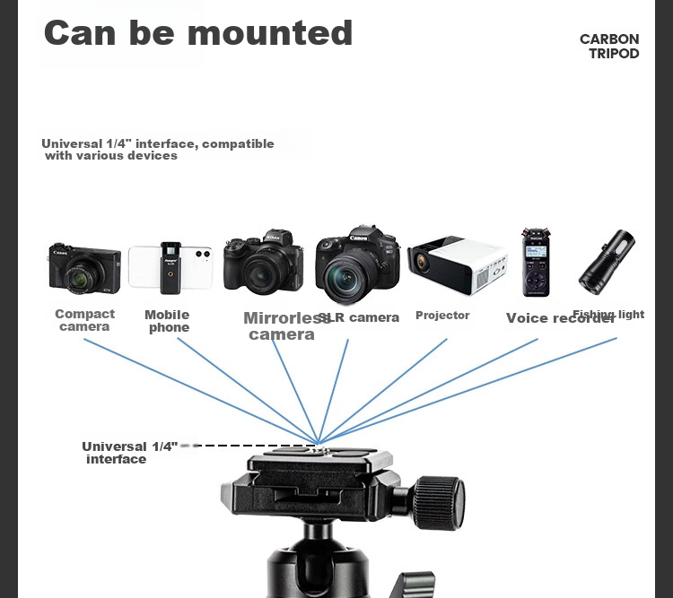 Штатив Fotopro Air Three Mini, портативный, из углеродного волокна, с зажимом для телефона