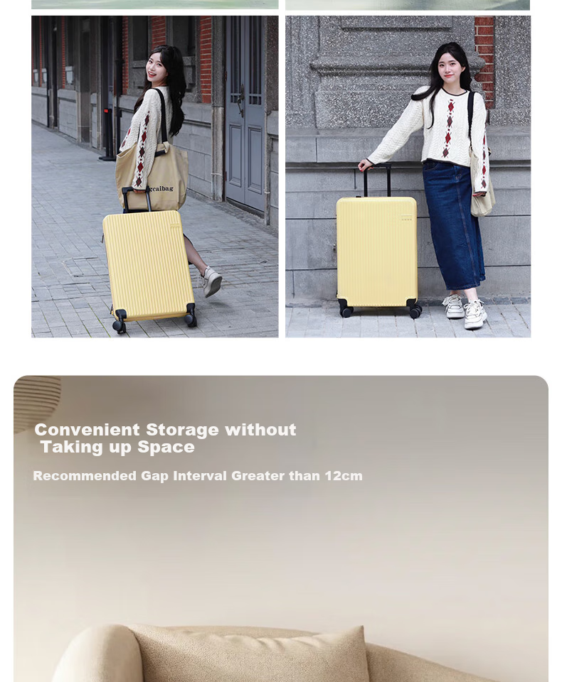 Чемодан CONWOOD, Spinner Wheels Luggage, TSA Approved Trolley Case, Space-Saving PC243, Cheese Yellow, 26 Inches