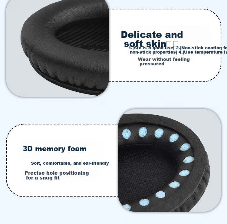 ESCASE Чехол для наушников Bose QC45, амбушюры для Bose QC25/35, черный, протеиновая кожа, 1 пара