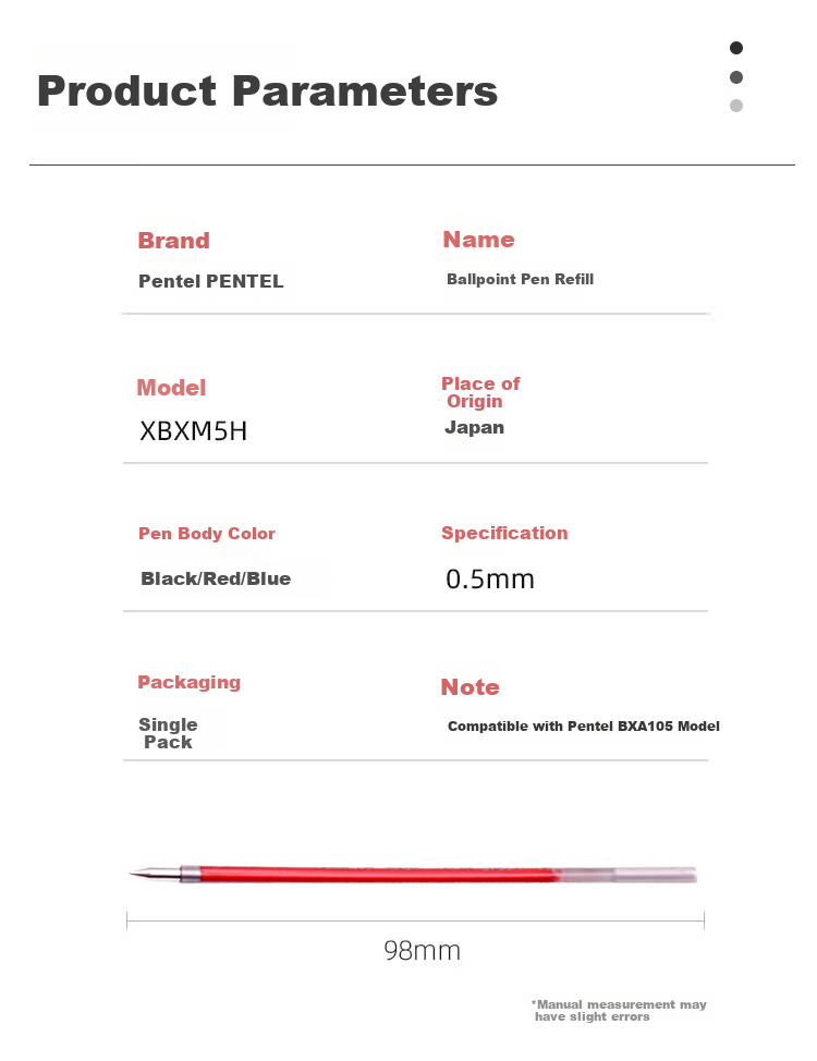 Сменный стержень для шариковой ручки Pentel, 0.5 мм, черный, 1 шт.