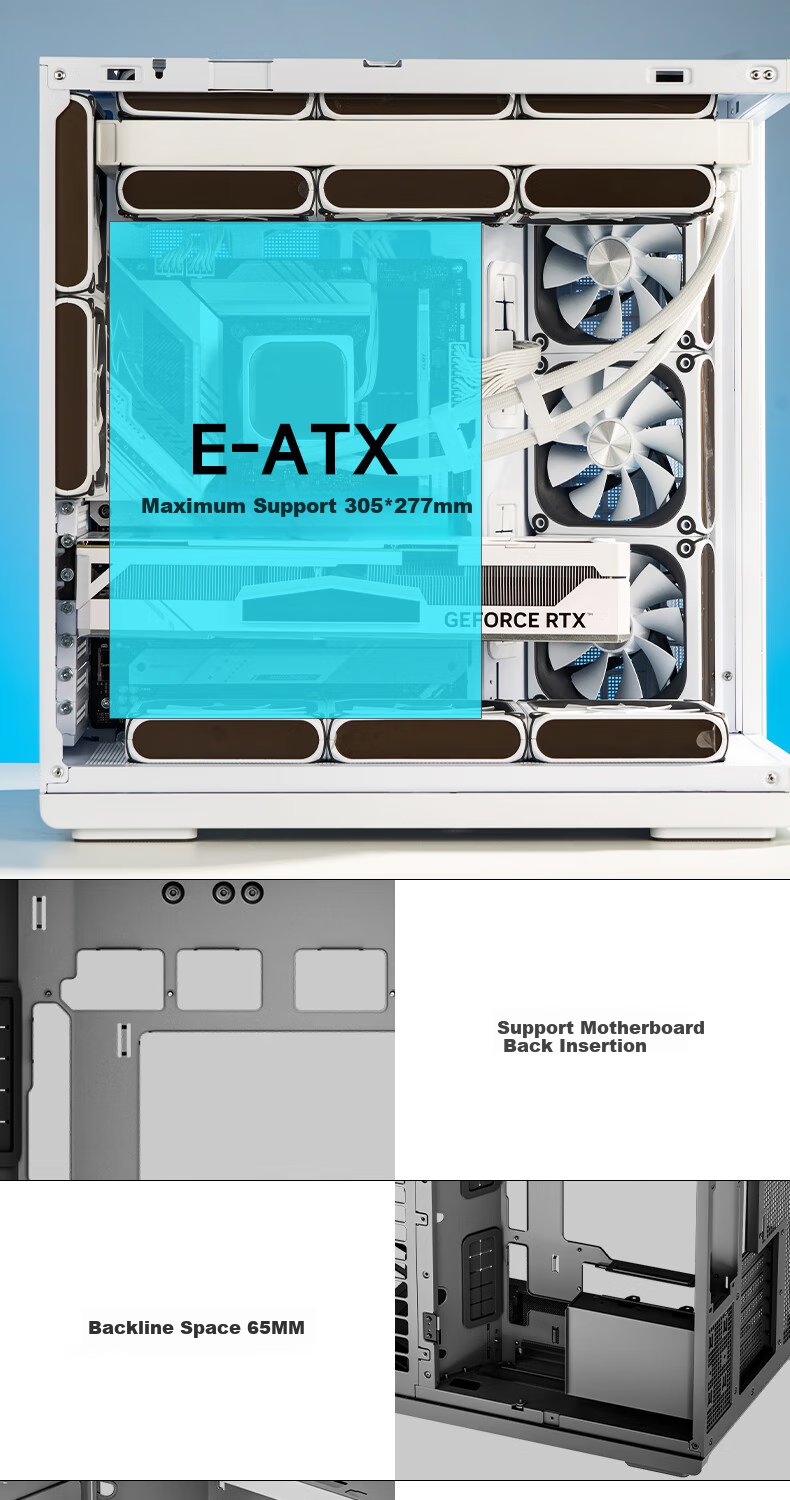 Компьютерный корпус Aigo Starry Dawn White ATX с поддержкой водяного охлаждения 360 мм, материнских плат ATX, изогнутого стекла, двухсекционный дизайн и совместимость с видеокартами 5090