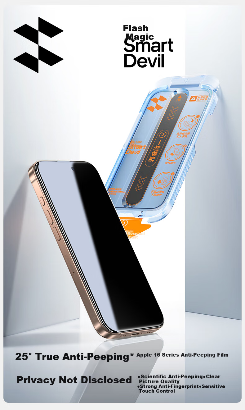 Защитное стекло SmartDevil для Apple iPhone 16 Pro Max, антишпионское, противоударное, антипылевое, полноэкранное покрытие, 1 шт.