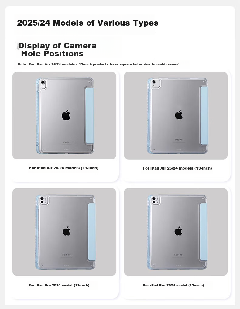 Защитный чехол Shanmo для iPad Air 7/6 (13-дюймовый M3 чип 2025/24), прозрачный акриловый, серый
