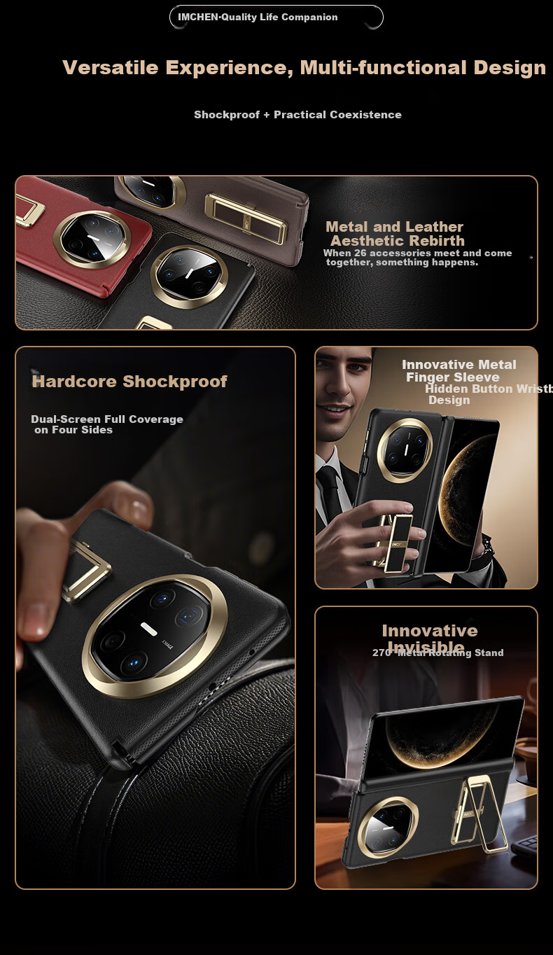 Чехол Aimeichen с механическим держателем-браслетом для Huawei Mate X6, Huawei Mate X6 Collector's Edition, защитный чехол для складного экрана, полное покрытие, защита от ударов, высококлассный бизнес-стиль, черный