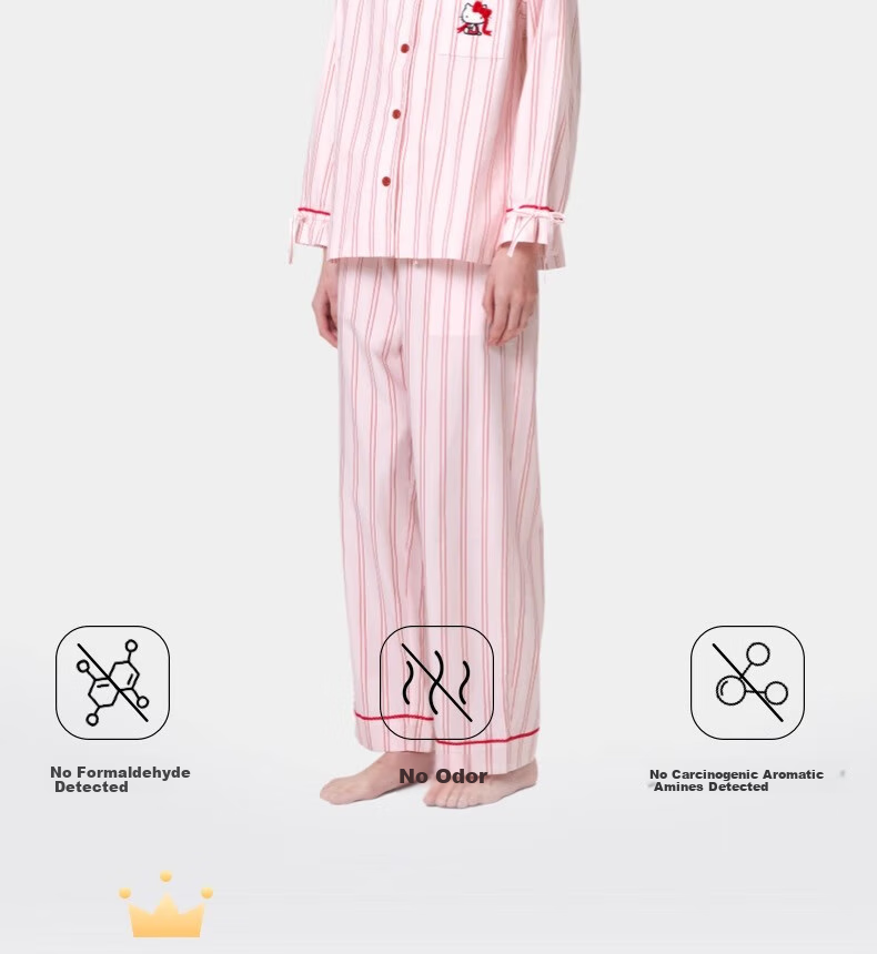 Пижама Sanrio Hello Kitty Tencel Cotton, женская, с длинными рукавами и брюками, розовые полоски, размер M