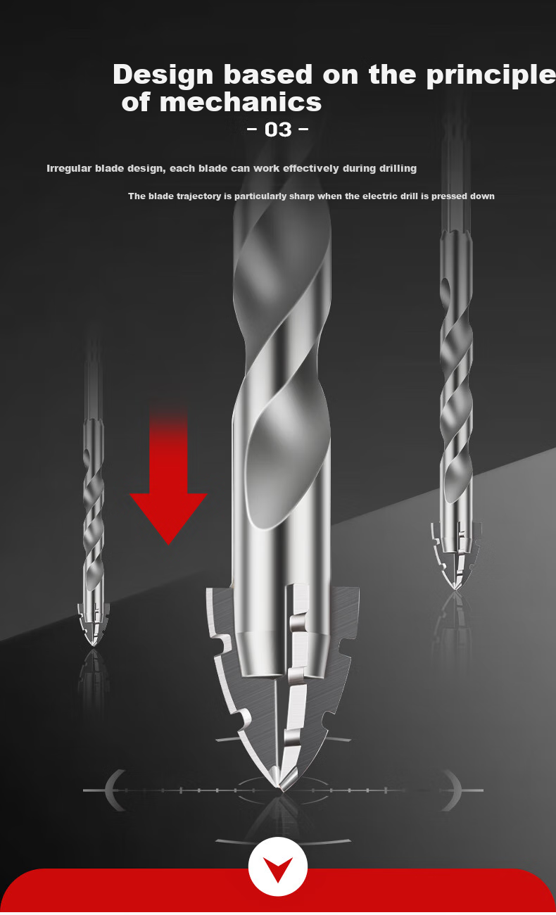 Сверло для плитки HUHAO Ultra-Hard Four-Blade Serrated Eccentric, 6/6/8/8 мм, для бетона и керамики, 4 шт.