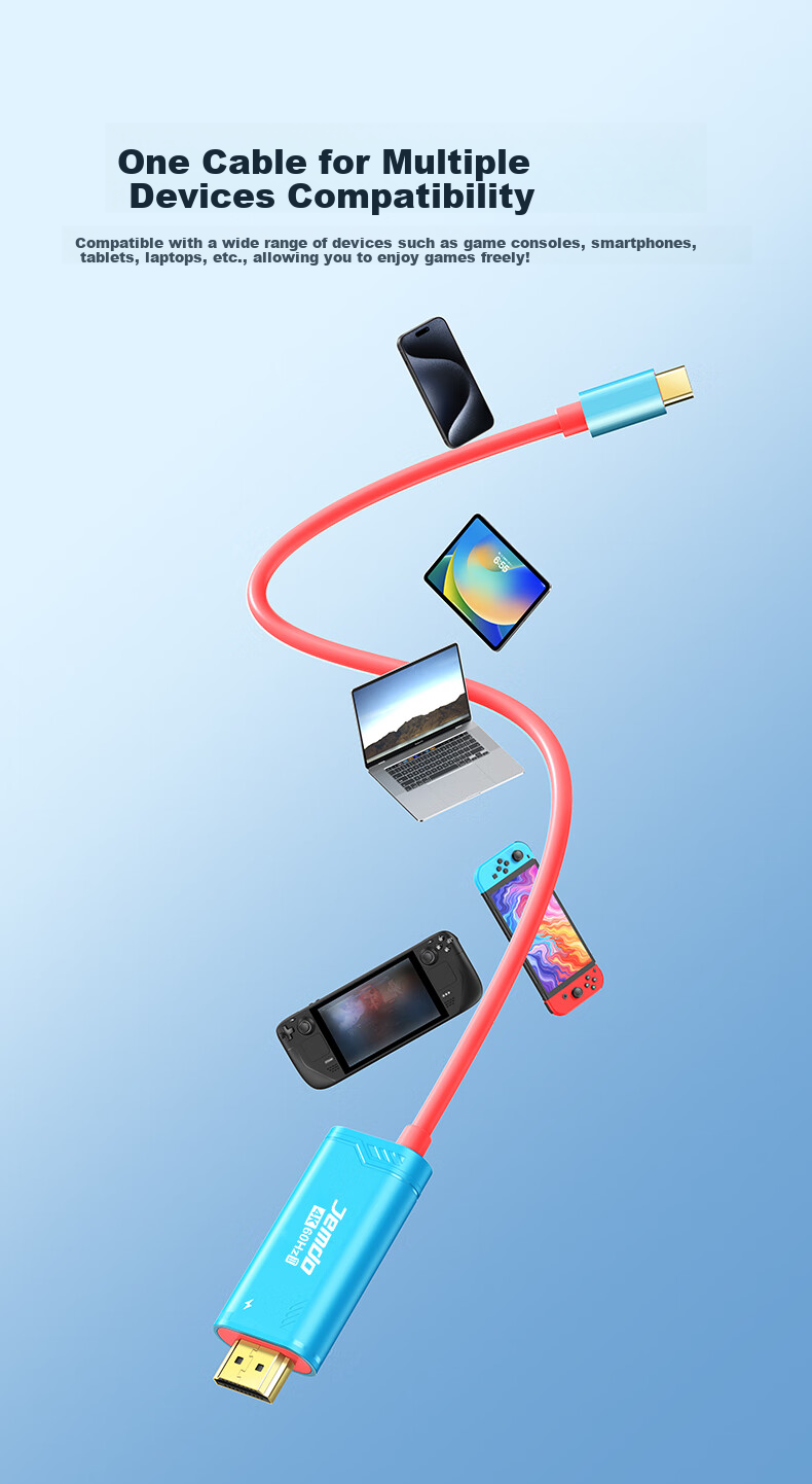 Кабель-адаптер Jemdo Type-C на HDMI, 4K@60Hz, PD 100W, для Nintendo Switch, iPad, ноутбука, 2м