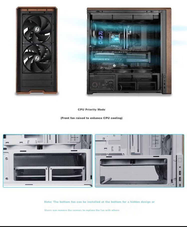 Корпус LIANLI L217 Mid-Tower, черный, с 5 вентиляторами, поддержка материнских плат EATX, дизайн с деревянной текстурой, двойные переключатели