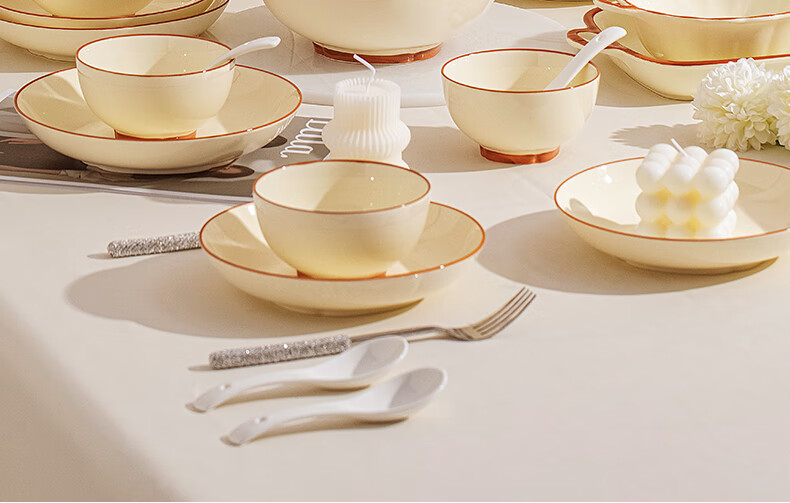 Набор посуды Mornenjoy Ceramic Tableware Set, кремовый стиль, для дома, для новоселья, 72 предмета