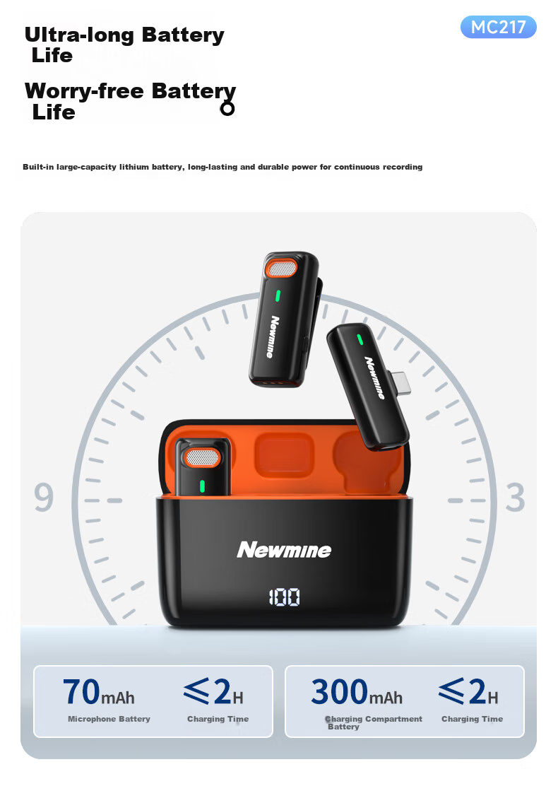 Беспроводной петличный микрофон Newmine MC217 Pro для прямой трансляции, записи коротких видео, караоке, с шумоподавлением, универсальный для телефонов и компьютеров, версия для двух человек