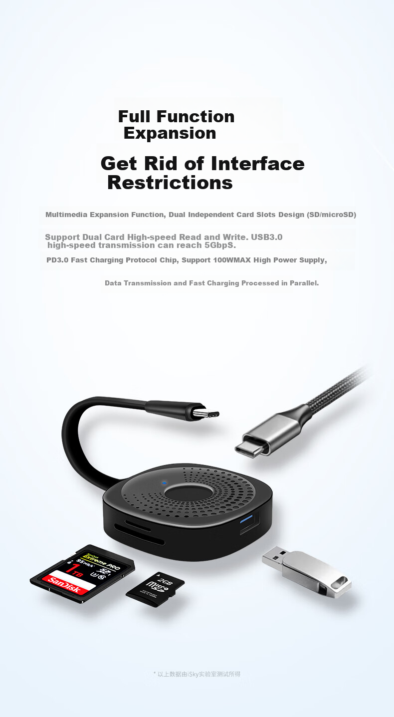 Isky Кардридер Type-C 3.0 SD/TF, 4-в-1, для iPhone/iPad/компьютеров, черный