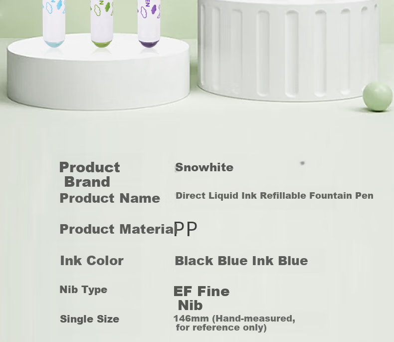 Набор из 12 перьевых ручек Snowhite FP801B, синие, с чернилами, 0.38 мм, для школьников