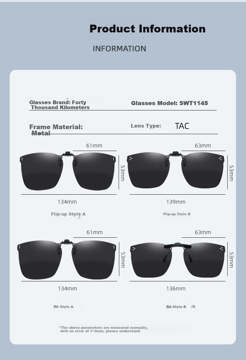 Siwangongli Polarized Clip-On Sunglasses for Women And Men, Clip-On Myopia Sunglasses for Driving And Fishing