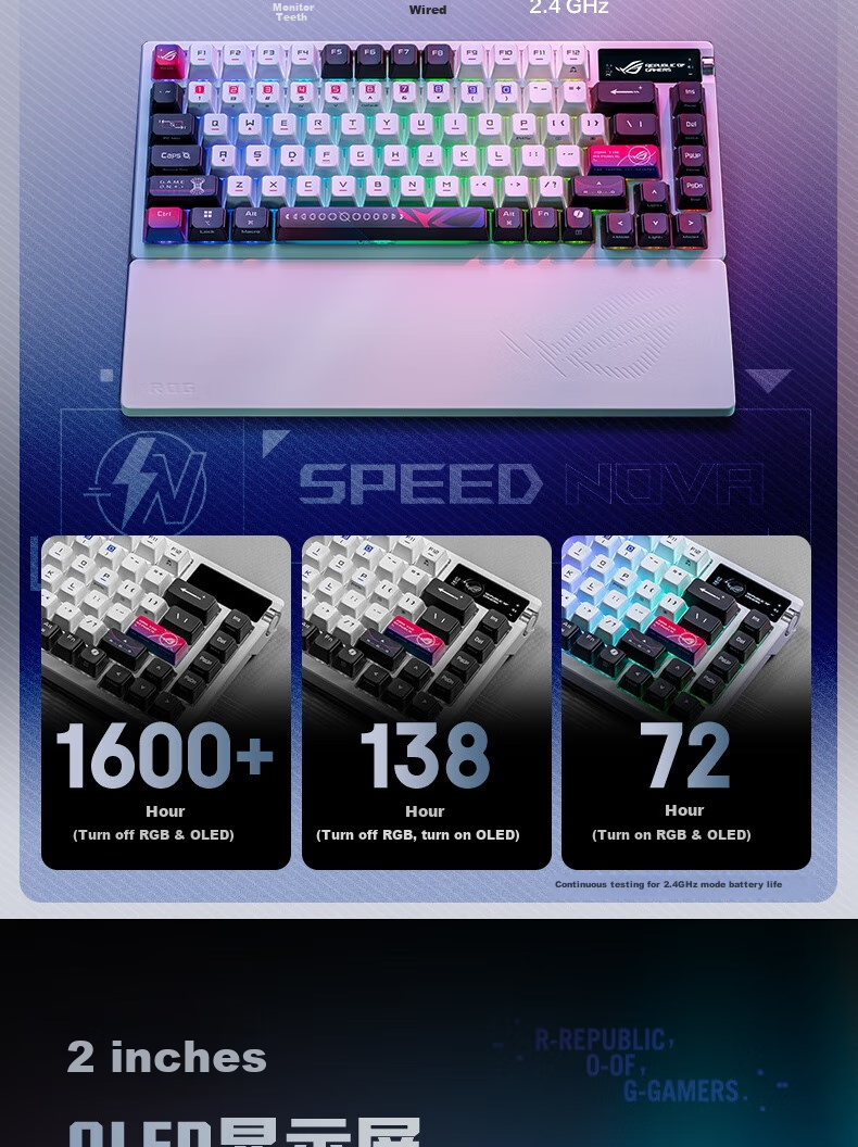 Механическая игровая клавиатура ROG Yemo X, беспроводная, с RGB-подсветкой, 75 клавиш, горячая замена, белый