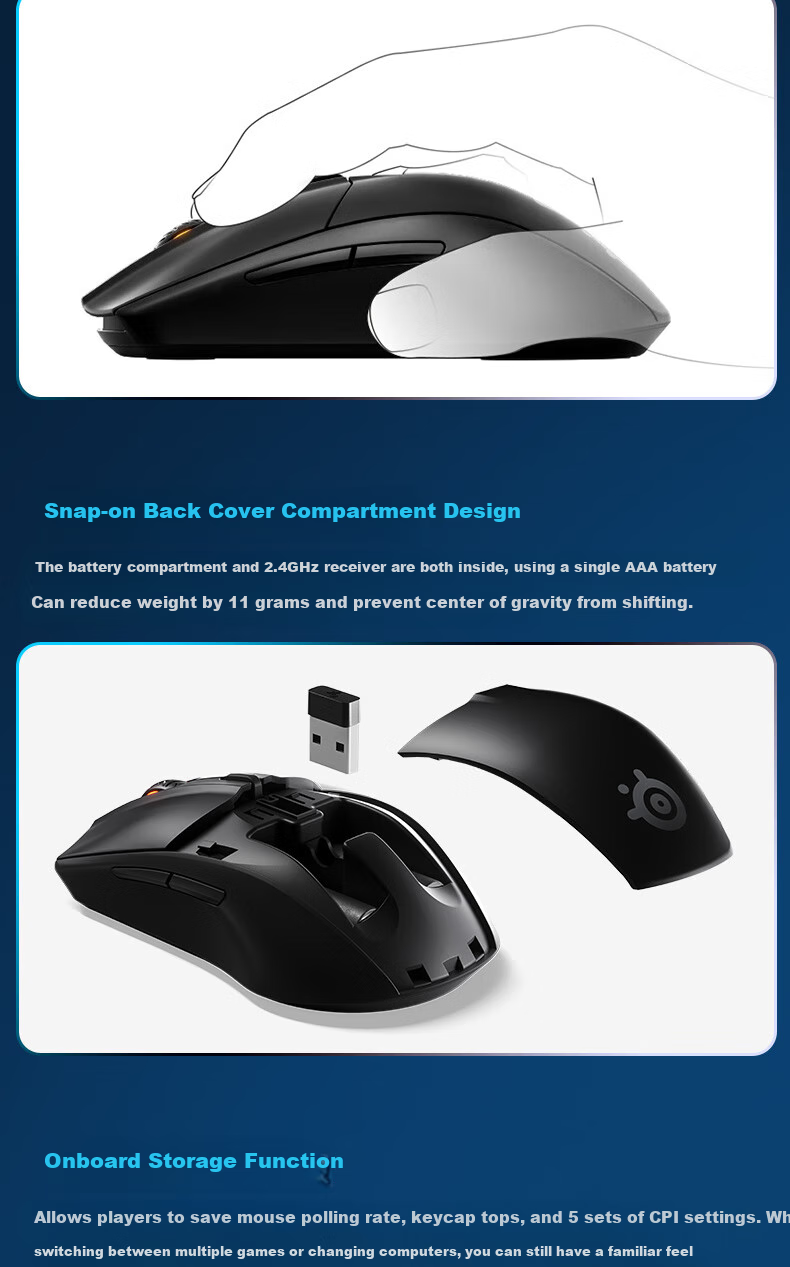 Беспроводная игровая мышь SteelSeries Rival 3 WL Gen 2, Bluetooth + 2.4G, Midnight Black, для FPS/Valorant/Battlefield