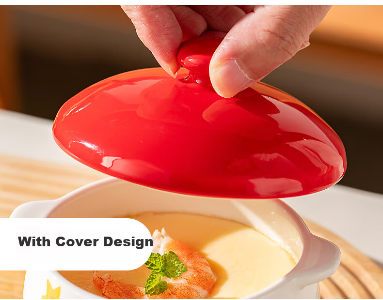 Керамическая миска Onlycook с двойными ручками и крышкой, для тушения, детского питания, супа, желтая, 330 мл