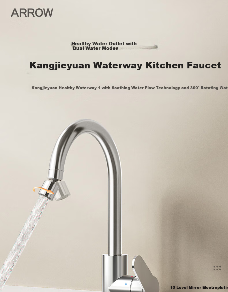 Смеситель для кухни ARROW Hot And Cold Kitchen Faucet с двойным распылением воды, двойным управлением горячей и холодной водой, вращением на 360°, кран для раковины, модель AE45402CP, цвет хром