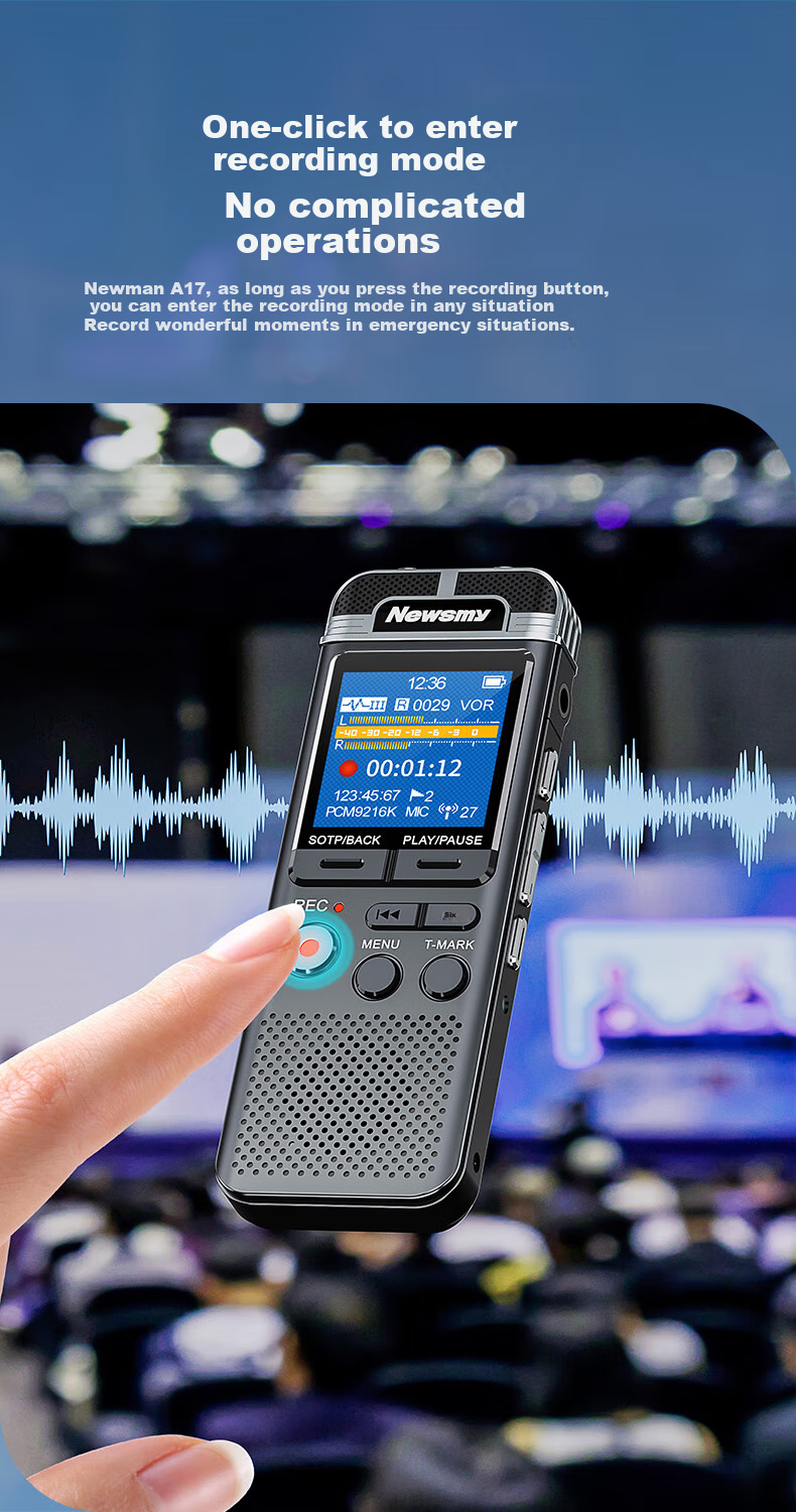 Диктофон Newsmy A17, 128 ГБ, PCM Linear Recording Pen, High-Definition Lossless, Professional Audio Recorder for Business Learning Interviews, Internal Recording for Mixing Console