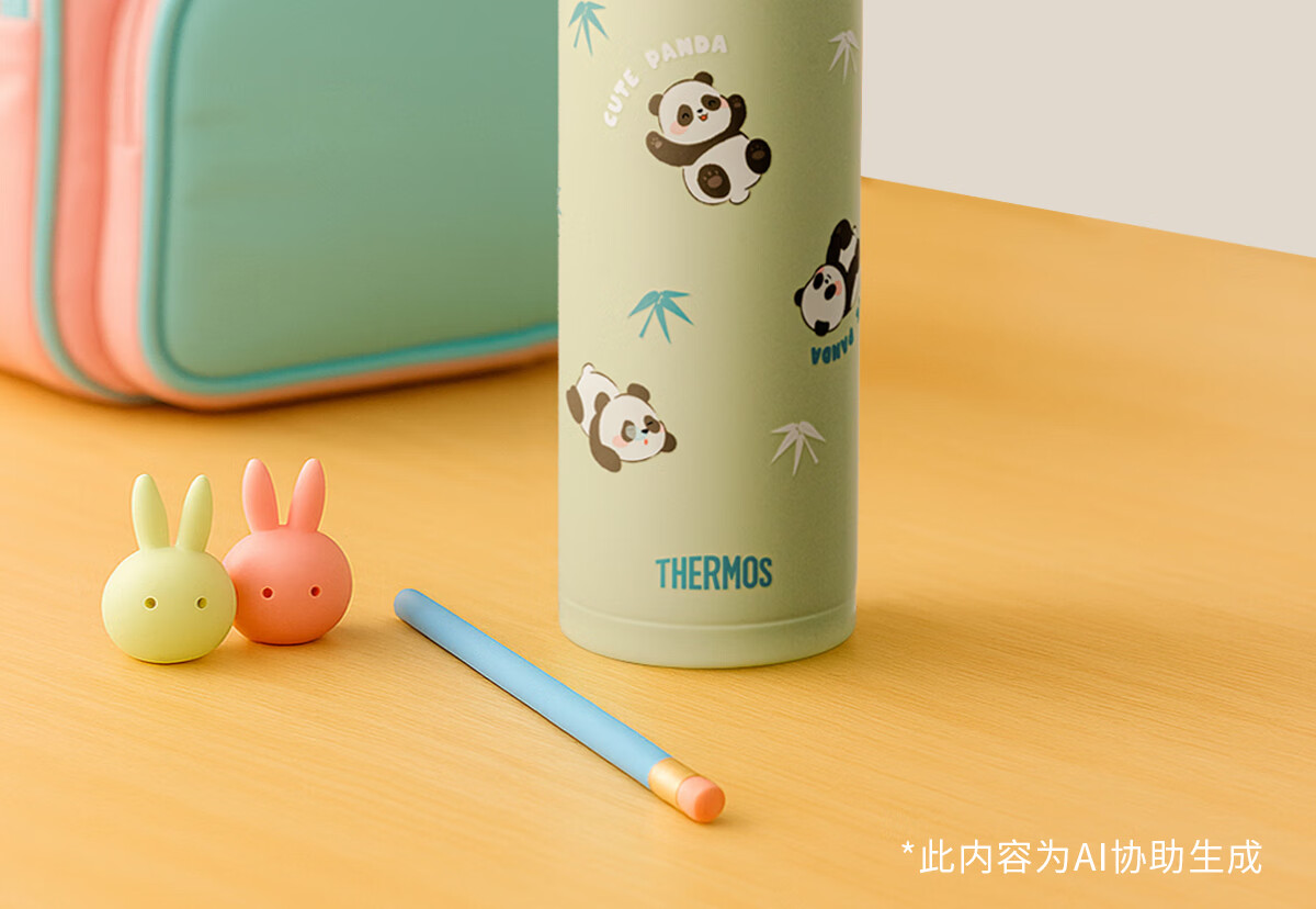 Термокружка THERMOS Panda, детская, для студентов, из нержавеющей стали 316L, с прямым питьем, 500 мл, зеленая