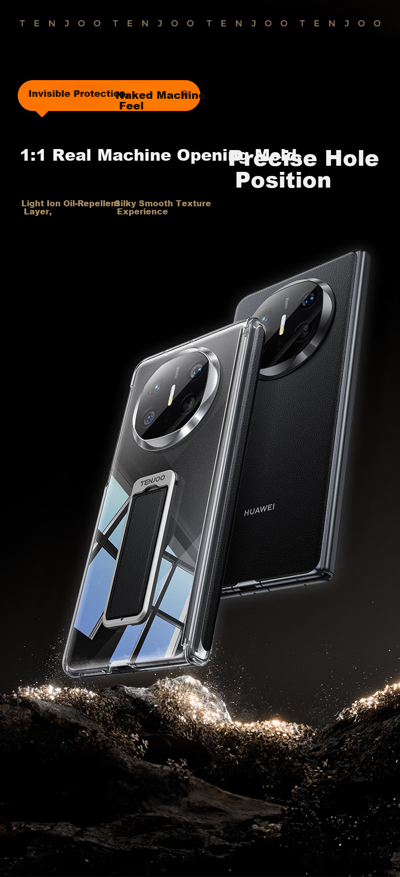 Чехол для Huawei Mate X6 Tianjue, защитный, противоударный, прозрачный, из натуральной кожи, ультратонкий, с магнитом
