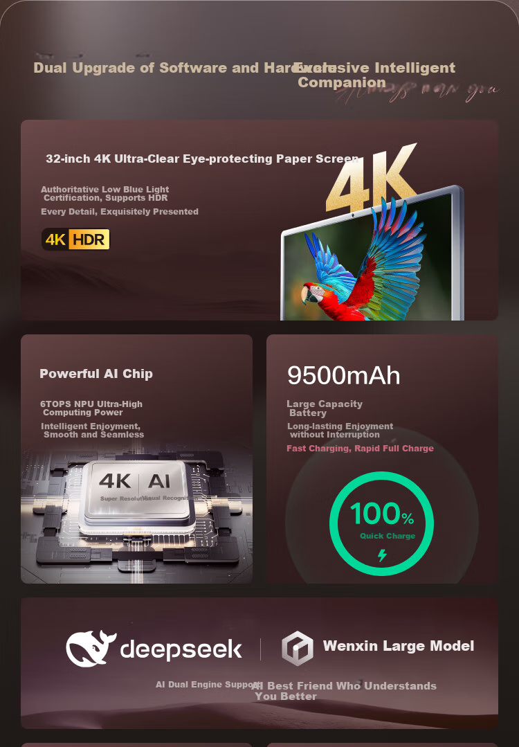 Планшет Tiantian Guomi Ji Pro4K Max Version (8+256GB), AI мобильный планшет для ТВ, дисплей и динамик, для просмотра шоу, фитнеса, караоке, подарок на Новый год