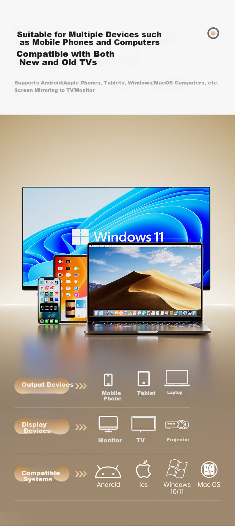 Беспроводное устройство передачи изображения Llano S450, 4K HD, HDMI, для телефонов Apple/Huawei, компьютеров, ноутбуков, подключение к ТВ, мониторам, проекторам