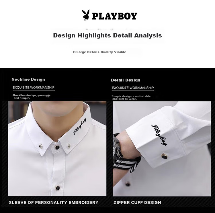 Мужская рубашка PLAYBOY с длинным рукавом, деловая повседневная, премиальная трендовая верхняя одежда