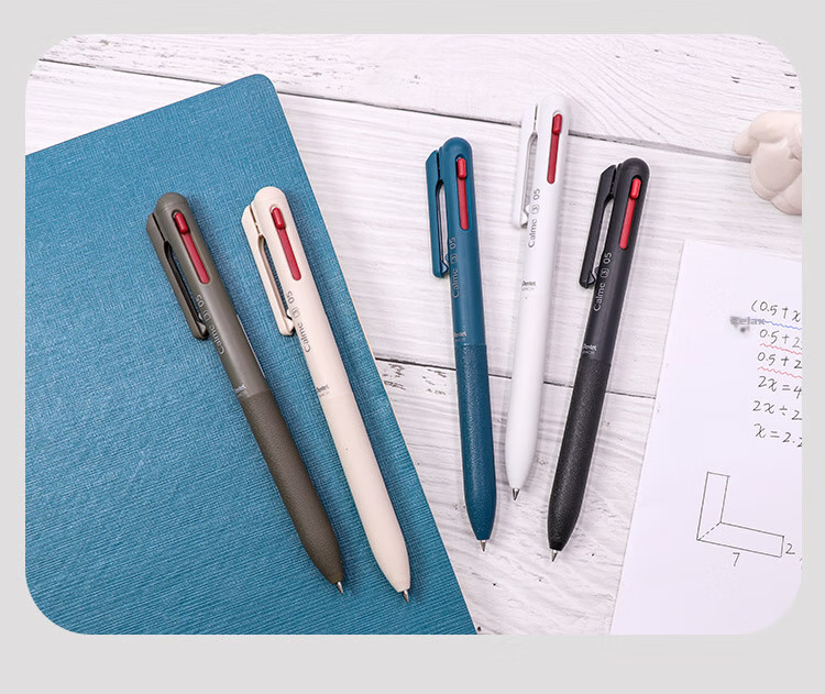 Pentel Sanzhe Yicheng Collaboration Medium Oil Pen 0.5mm, Business Office Multi-Functional Ballpoint Pen (Refill XBXS5-A), BXAC35W Pure White Barrel