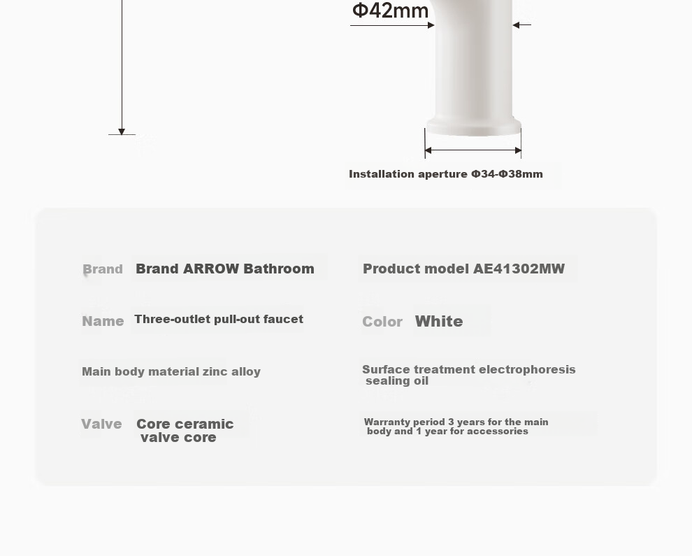 Смеситель для раковины ARROW 41302MW, выдвижной, однорычажный, цинковый сплав, хром