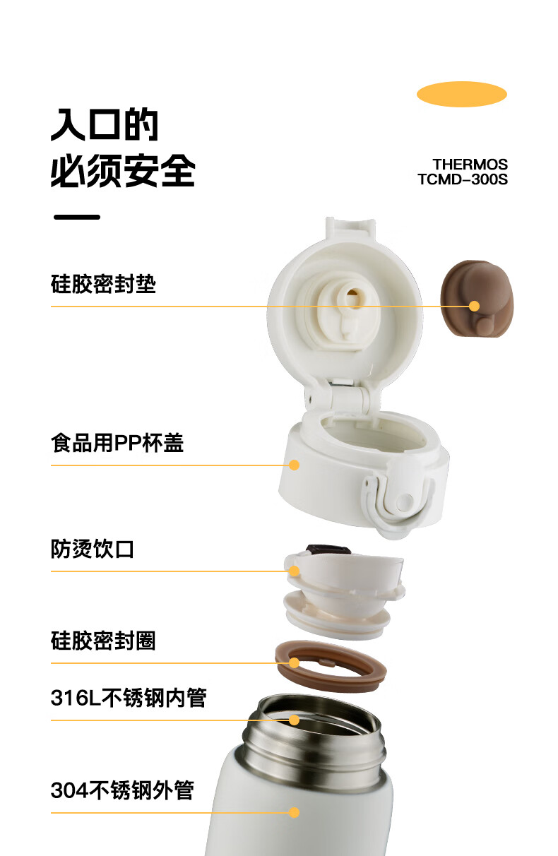 Термос THERMOS TCMD-300S, 280 мл, нержавеющая сталь 316L, с силиконовым основанием, для мужчин, женщин и детей, цвет: Лэнъяньбай