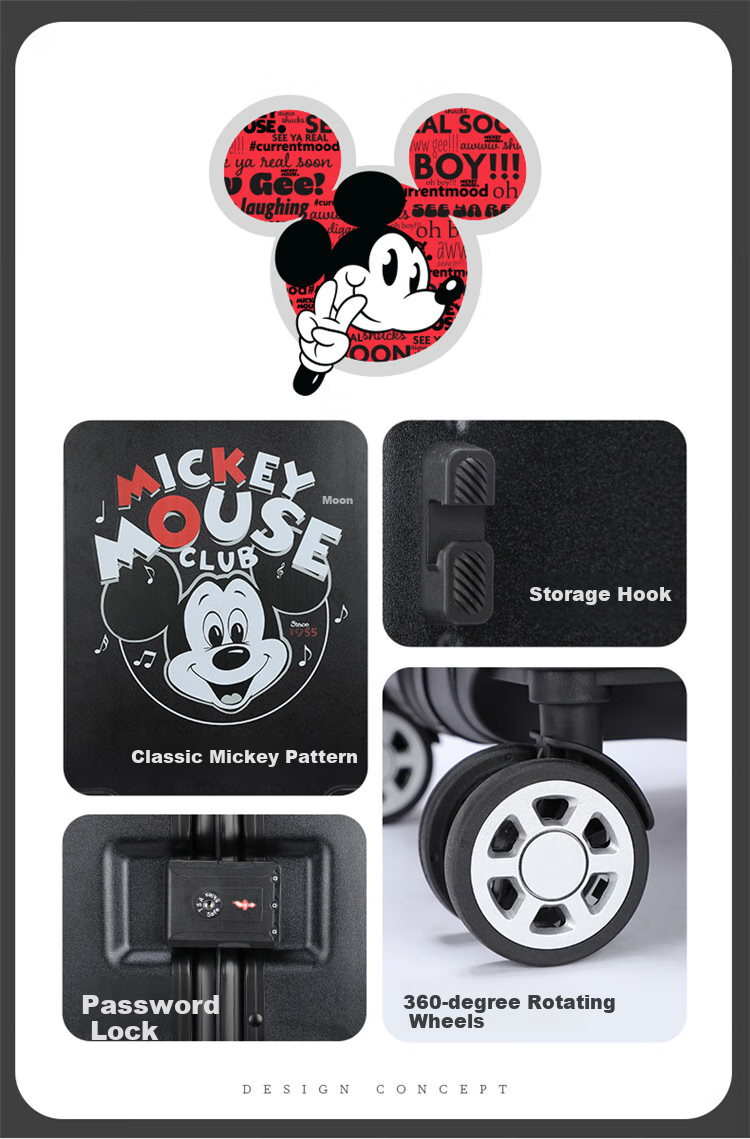 Чемодан Mesuca X Disney Mickey Luggage Print 20-дюймовый, с алюминиевой рамой, для ручной клади