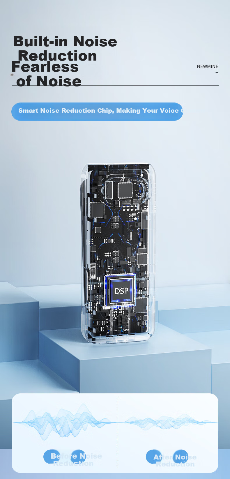 Беспроводной петличный микрофон Newmine MC216 Pro для стриминга и записи, с шумоподавлением, 2 микрофона + зарядный кейс