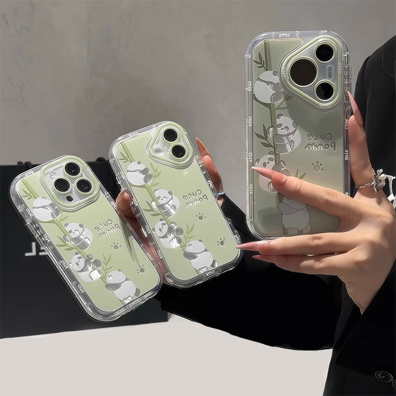Чехол для iPhone 17 Jiangming, защитный чехол с подушками безопасности, защита от падений и царапин, модный мультяшный дизайн с принтом "Панда" и шнурком, зеленый