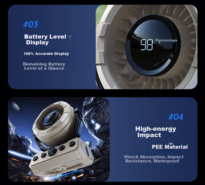 Портативный вентилятор Remax RS-ZF09, 100 скоростей, USB-зарядка, большой аккумулятор 20000 мАч, для кемпинга и улицы, с дистанционным управлением