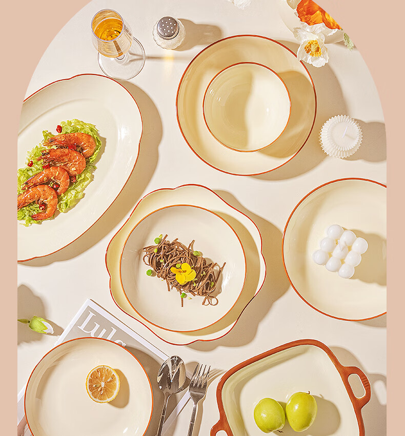 Набор посуды Mornenjoy Ceramic Tableware Set, кремовый стиль, для дома, для новоселья, 72 предмета