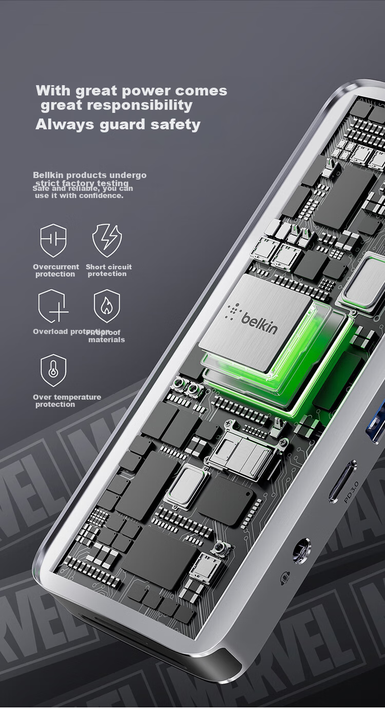 Многофункциональный USB-C хаб Belkin, 7-в-1, для iPad и Apple компьютеров, с PD 100W, HDMI, кардридером
