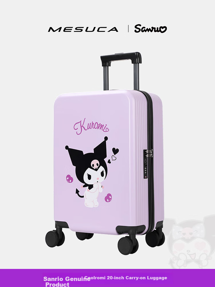 Чемодан Mesuca X Sanrio Kuromi с кодовым замком и универсальными колесами, детский чемодан на колесиках, 18-дюймовый детский багаж, ручная кладь
