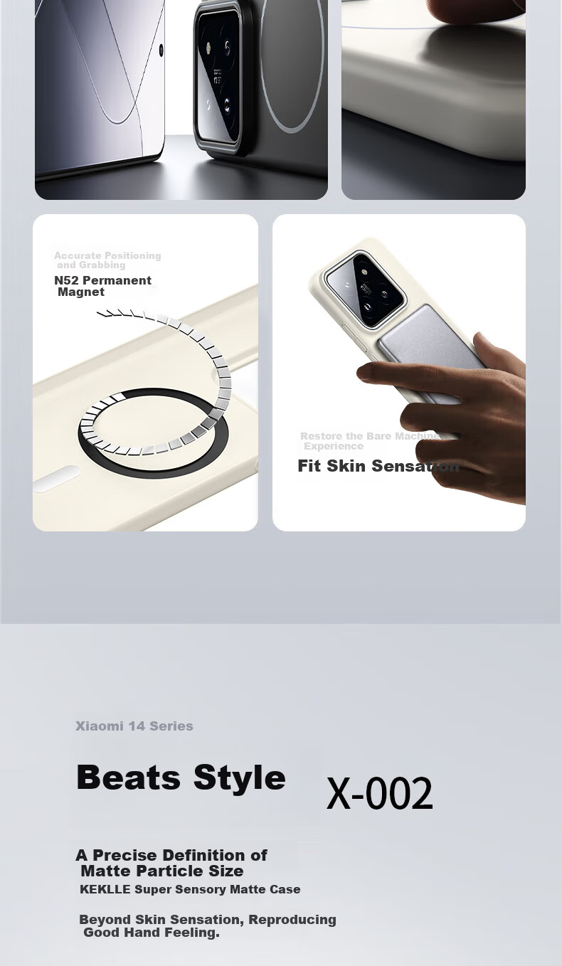 Чехол KEKLLE для Xiaomi 14, магнитный беспроводной, матовый, противоударный, с мягкими краями, полуночный черный