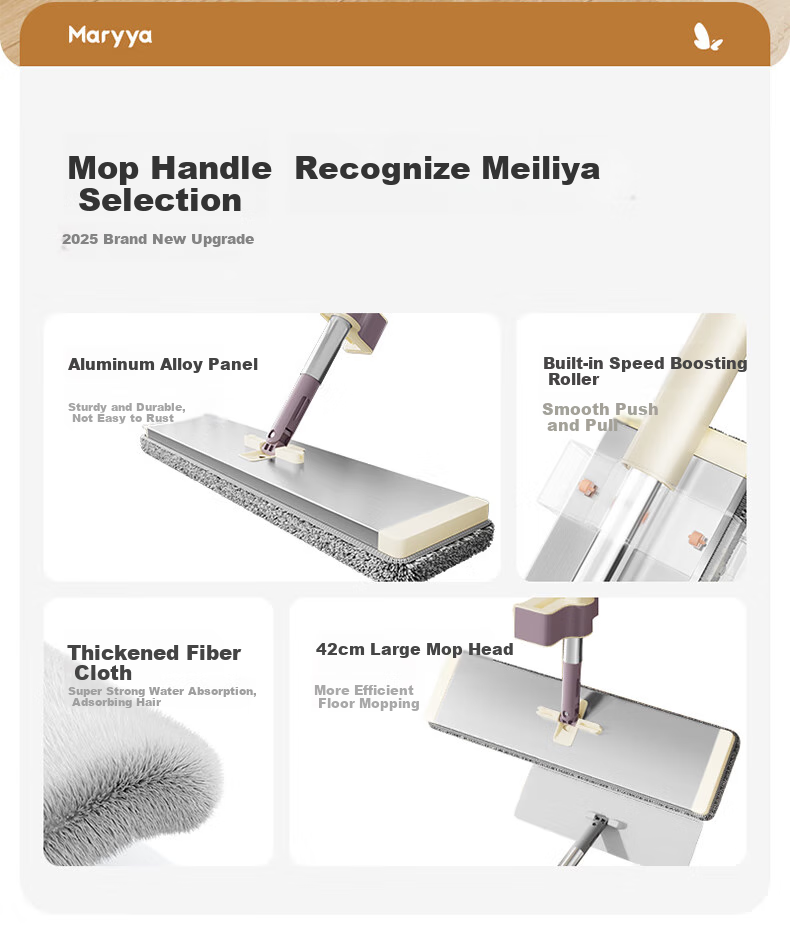Швабра MARYYA Hands-Free Flat Mop, 42 см, 2 насадки в комплекте, бытовая универсальная швабра с водяным скребком, впитывающая швабра для пола