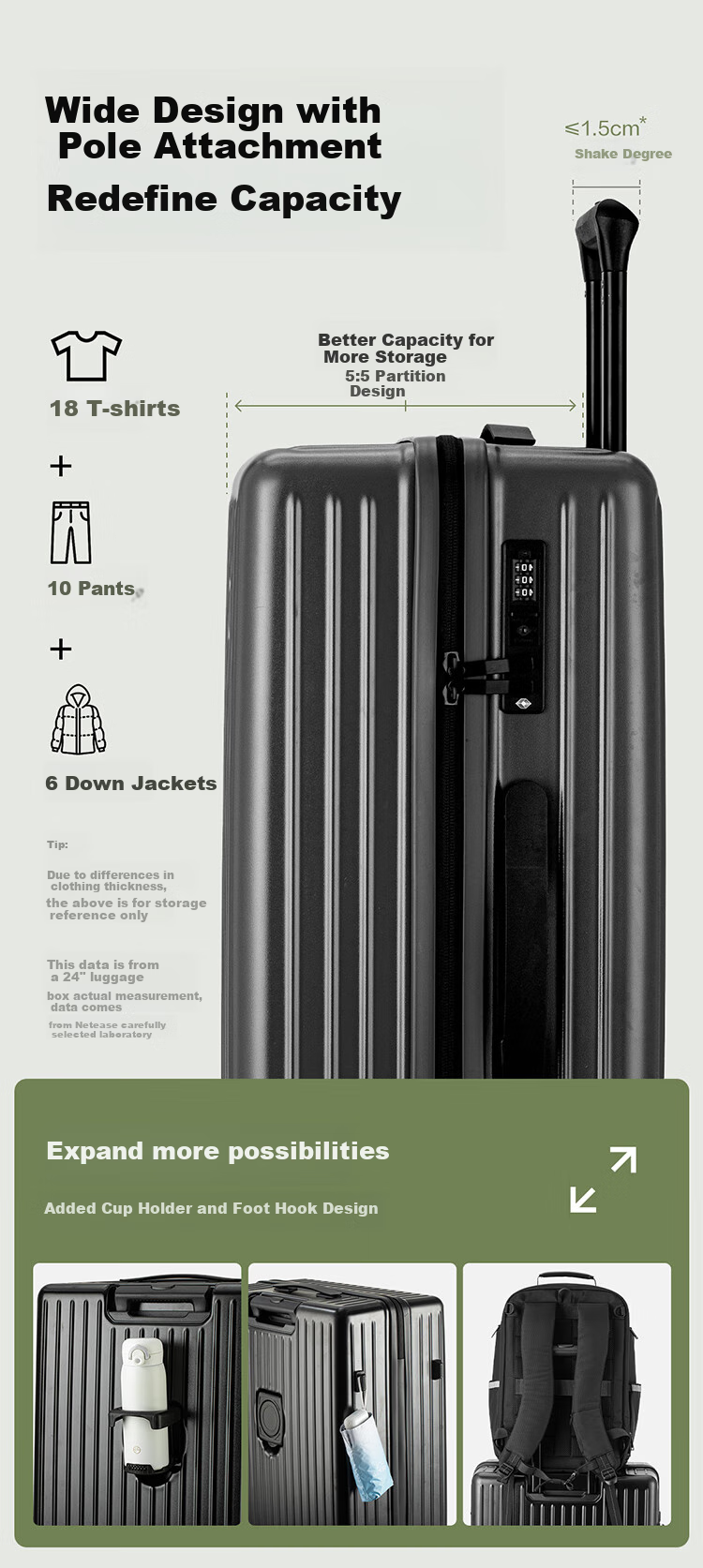 Чемодан Wangyiyanxuan Ultra-Light Large Capacity Suitcase, темно-серый, 24 дюйма
