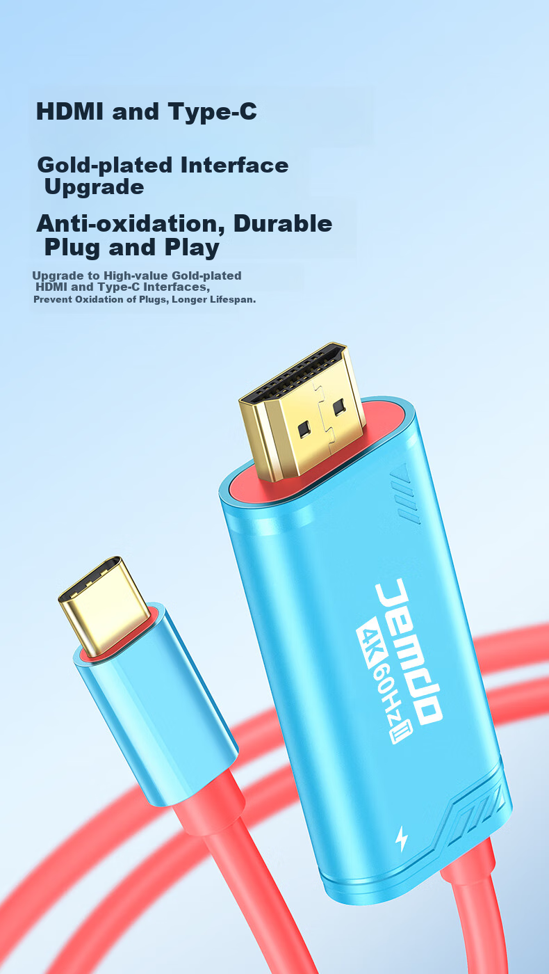 Кабель-адаптер Jemdo Type-C на HDMI, 4K@60Hz, PD 100W, для Nintendo Switch, iPad, ноутбука, 2м