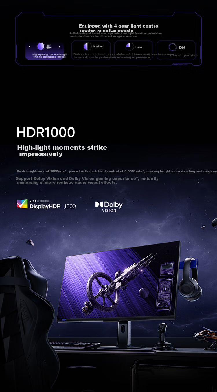Игровой монитор MI REDMI G Pro 27U, 27 дюймов, 4K (3840x2160), 160 Гц, Mini-LED, Dolby Vision, HDR1000, PengpaiOS2, 1K 320 Гц