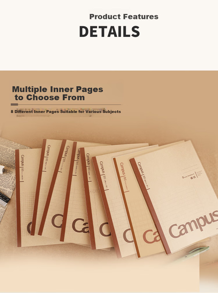 KOKUYO Campus Wireless Binding Notebook, 60 Sheets, 300 Grids, 3-Pack, Kraft Paper Composition Notebook WCN-CNB1669