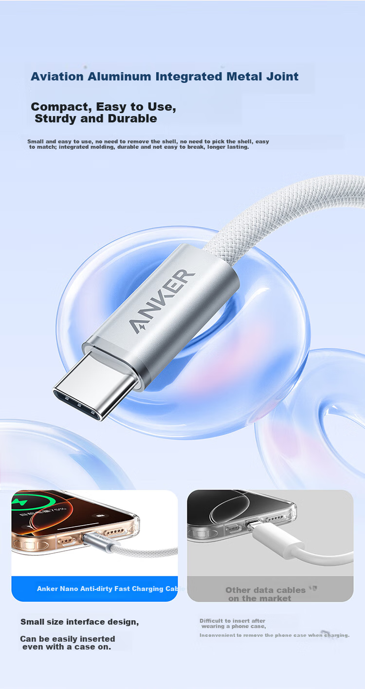 Кабель ANKER Nano Anti-Dirt Braided Type-C to Type-C, 140W, 1.8м, белый