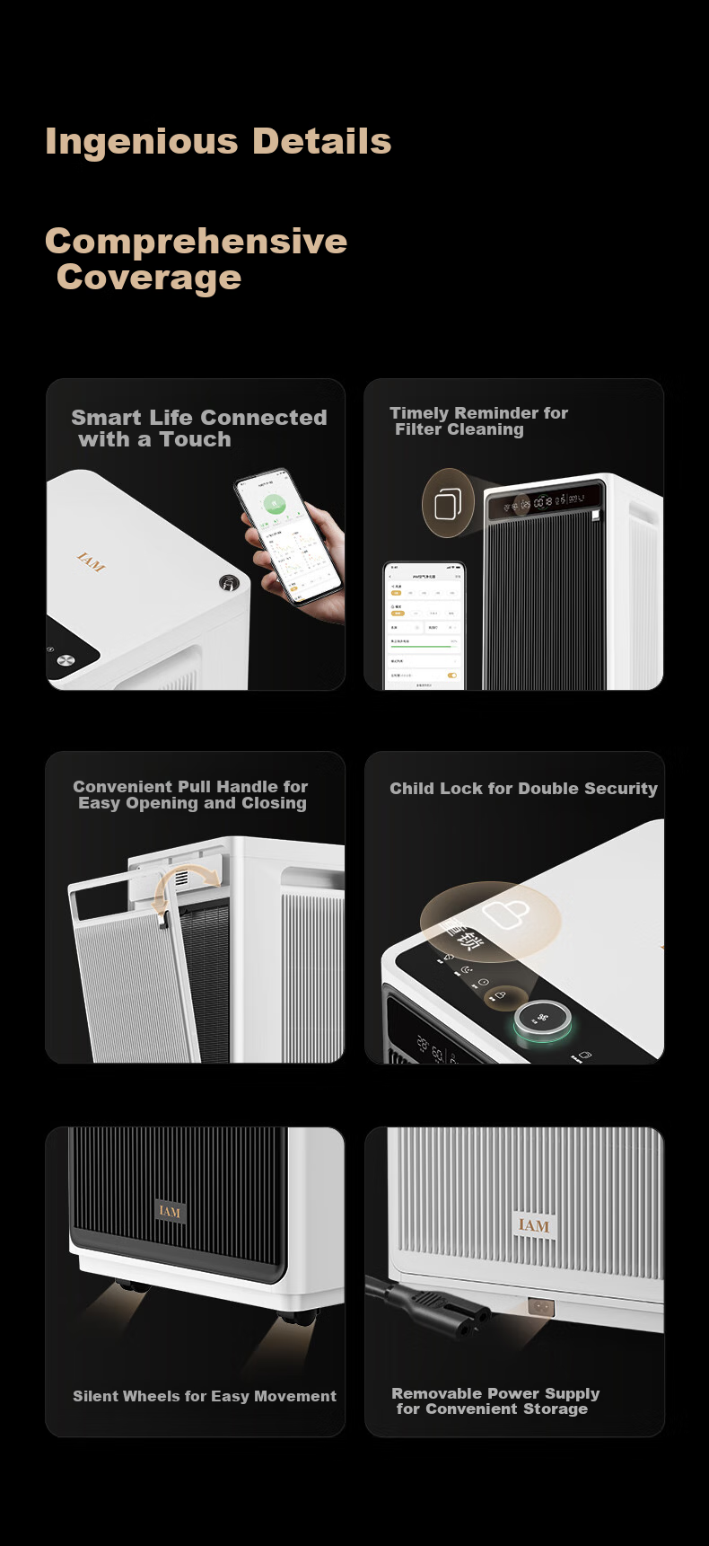 Очиститель воздуха IAM M9 Pro без расходных материалов для дома и медицинского использования, удаляет формальдегид, бактерии, дым, запахи, аллергены, очищает гостиную и спальню для ринита