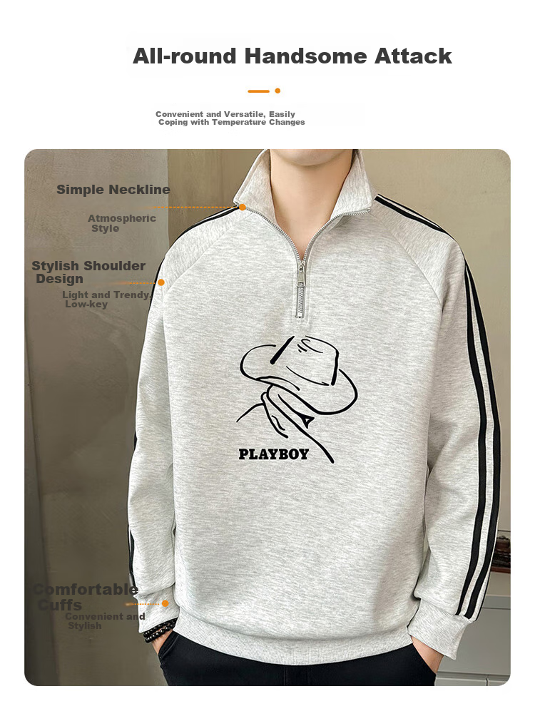 Мужская толстовка PLAYBOY с воротником-стойкой, спортивный стиль, модная повседневная свободная футболка с длинным рукавом