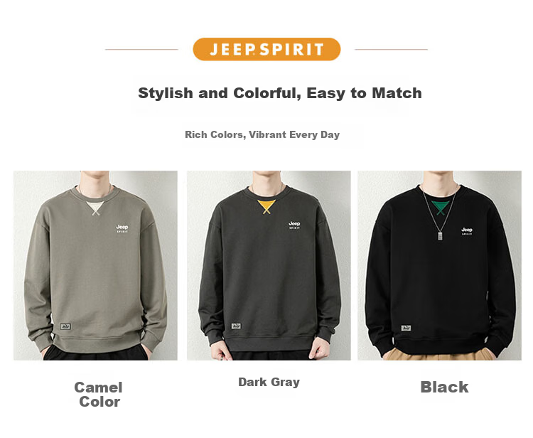Мужская толстовка JEEP SPIRIT с круглым вырезом, осенне-зимняя, в корейском стиле, свободная футболка с длинным рукавом, темно-серая, M